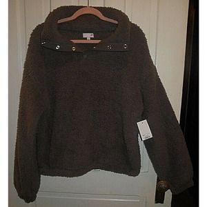 Juniors size L So Sherpa Quarter Snap Basil Brown New With Tags